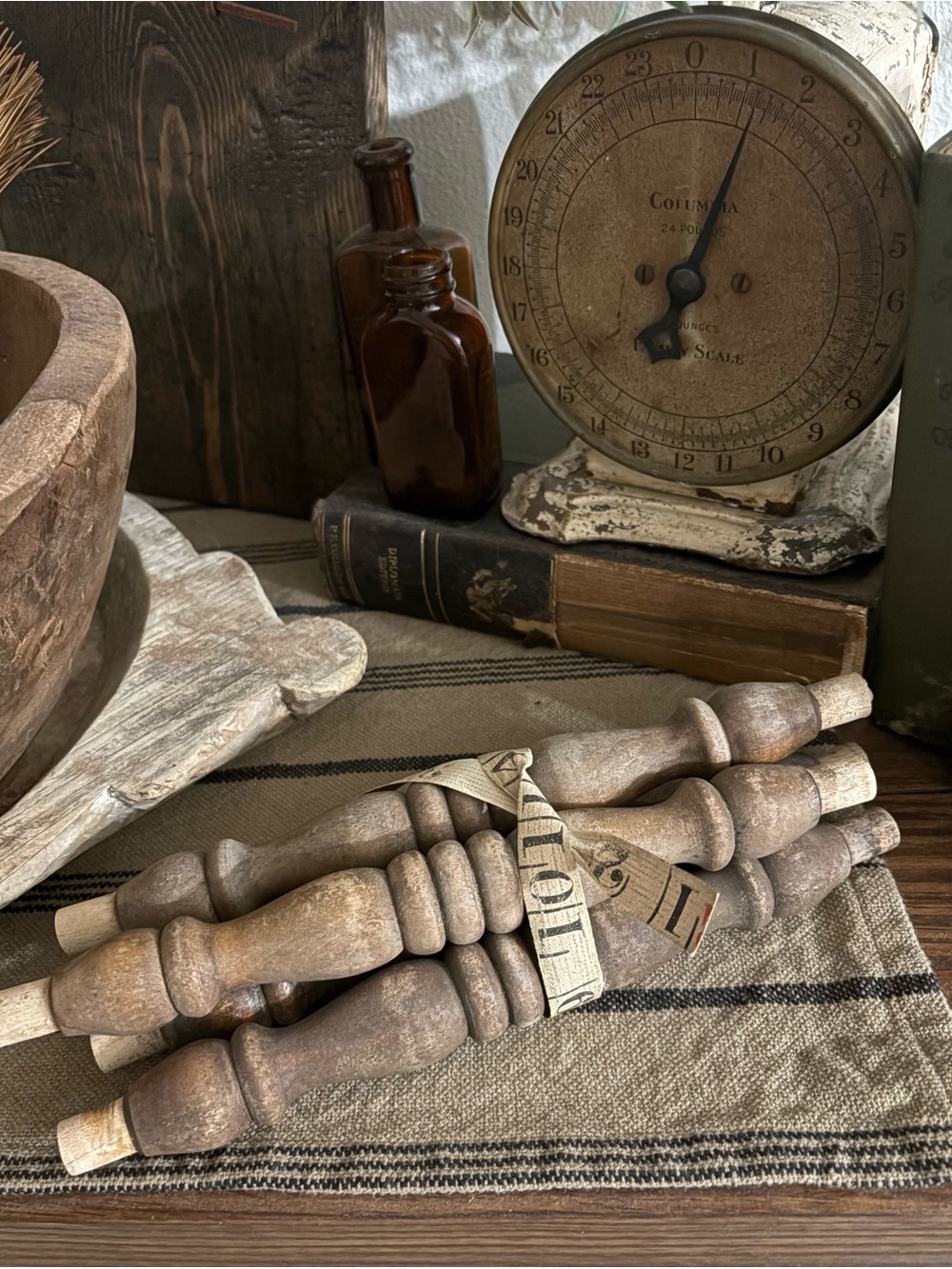 Primitive Wood Spindle Finials